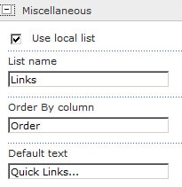 Quick Links Drop Down ToolPane