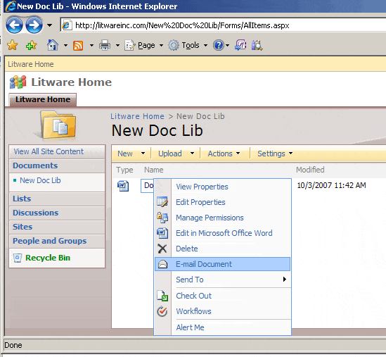 MailDocument context menu